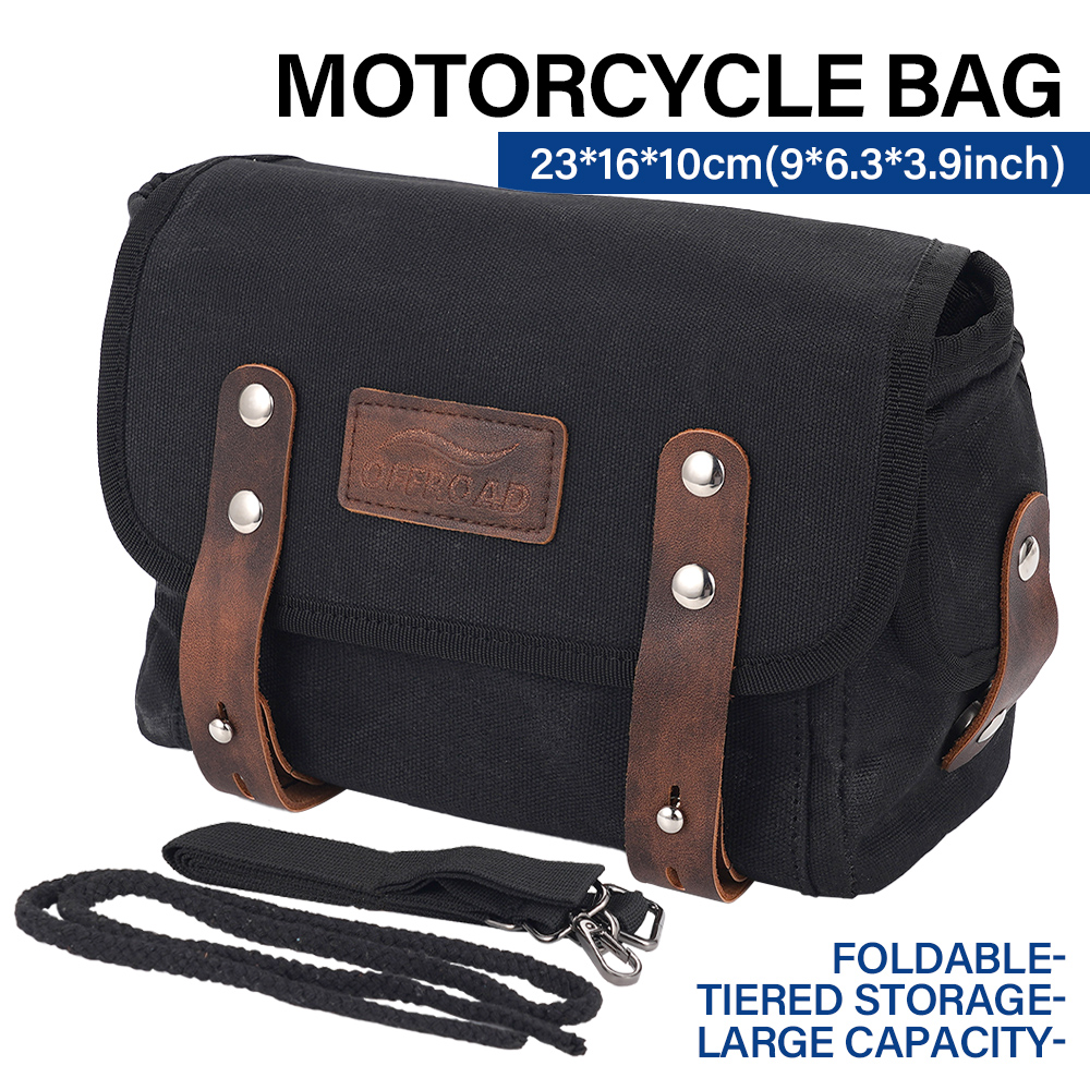 Cycling Gear Bag - Zwarte motorfietszadeltas Universele zijzakken, Retro canvas